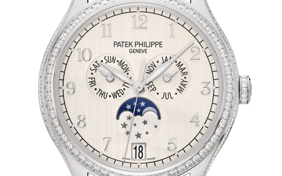 Patek Philippe Replica Watch Complication, 18k White Gold set with 155 diamonds (~1.34 ct), 38mm, Annual Calendar 4947G-010