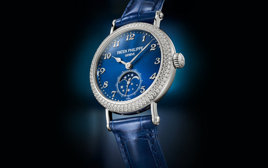 Patek Philippe Replica Watch Complication Moon Phases, 18k White Gold with 132 (~1.09 cts.) brilliant-cut diamonds, 33mm, 7121/200G-001