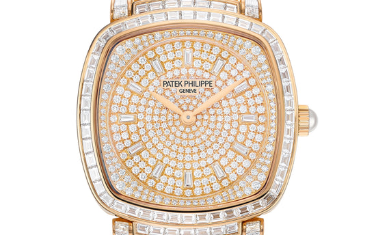 Patek Philippe Replica Watch Ladies Gondolo Haute Joaillerie, 18kt Rose Gold set with diamonds and Akoya pearls, 31 × 34.8mm, 7042/100R-010