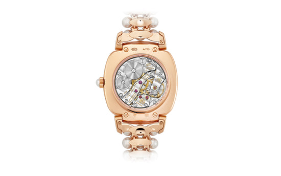Patek Philippe Replica Watch Ladies Gondolo Haute Joaillerie, 18kt Rose Gold set with diamonds and Akoya pearls, 31 × 34.8mm, 7042/100R-010
