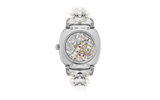 Patek Philippe Replica Watch Ladies Gondolo Haute Joaillerie, 18kt White Gold set with diamonds and Akoya pearls, 31 × 34.8mm, 7042/100G-010