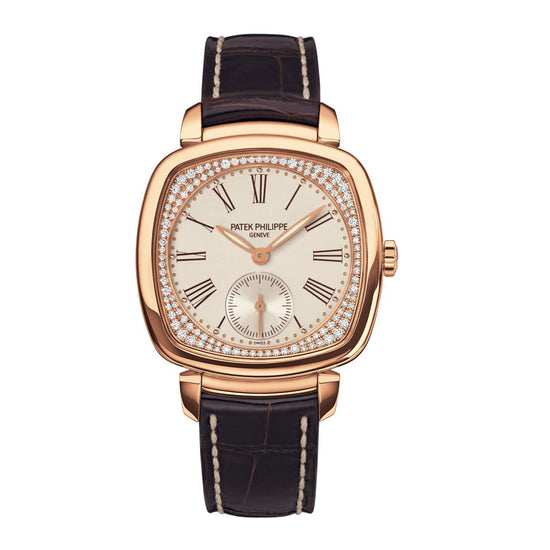 Patek Philippe Replica Watch Ladies Gondolo Small seconds, 18kt Rose Gold set with 108 diamonds, 30 × 33.8 mm, 7041R-001
