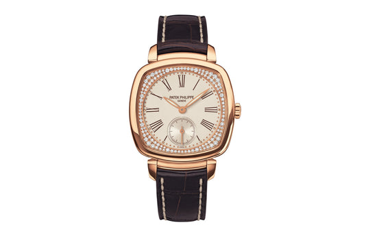 Patek Philippe Replica Watch Ladies Gondolo Small seconds, 18kt Rose Gold set with 108 diamonds, 30 × 33.8 mm, 7041R-001