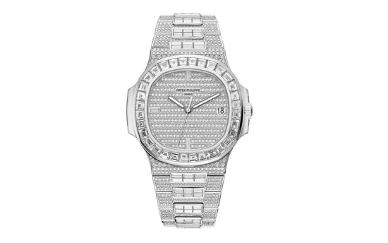 Patek Philippe Replica Watch Nautilus Date, Sweep Seconds Watch, 18k White Gold and 1,343 diamonds: ~18.73 ct., 40mm, 5719/10G-010