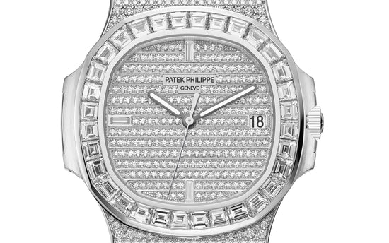 Patek Philippe Replica Watch Nautilus Date, Sweep Seconds Watch, 18k White Gold and 1,343 diamonds: ~18.73 ct., 40mm, 5719/10G-010