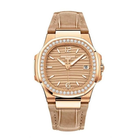 Patek Philippe Replica Watch Nautilus Quartz Diamond Ladies Watch, 18k Rose Gold, 32mm, 7010R-012