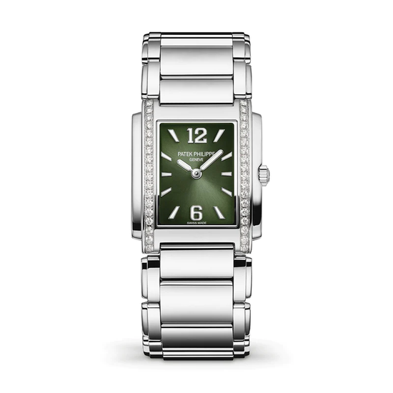 Patek Philippe Replica Watch Twenty~4 Quartz Ladies Watch, Stainless Steel with 36 Diamond (~0.42 ct), 25.1 x 30 mm, 4910/1200A-011