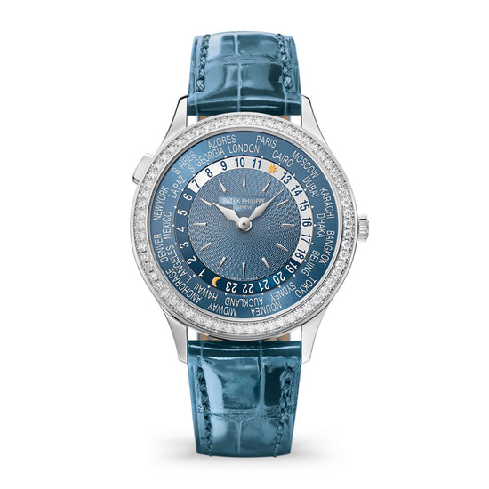 Patek Philippe Replica Watch Women’s Complication World-Time, 18k White Gold set with 89 diamonds (~1.03 ct.), 36mm, 7130G-016