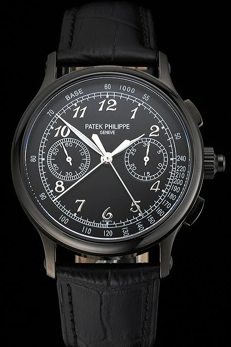 Patek Philippe Split Seconds Black Dial Black Case Black Leather Strap new122996