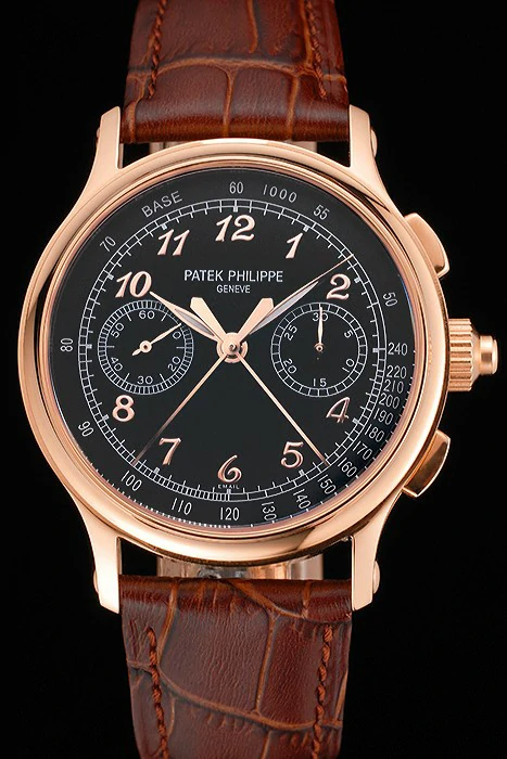 Patek Philippe Split Seconds Black Dial Rose Gold Case Brown Leather Strap new122993