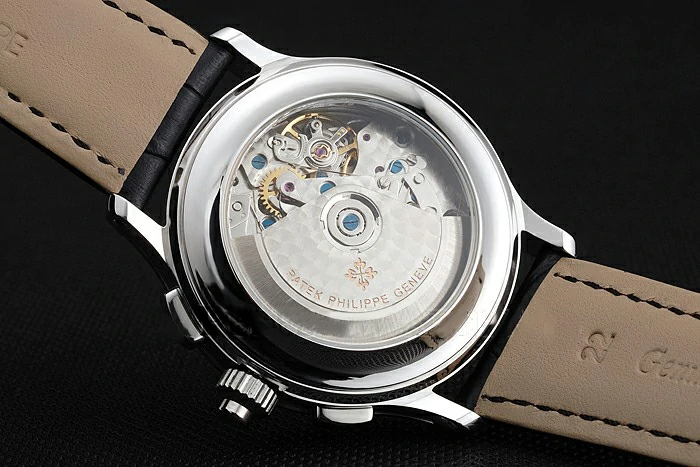 Patek Philippe Split Seconds White Dial Rose Gold Hands Stainless Steel Case Black Leather Strap new122988