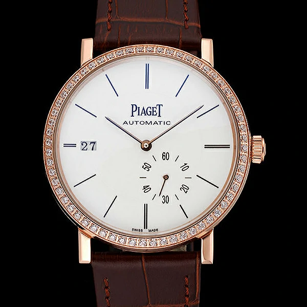 Piaget Altiplano Diamond Gold Case White Dial Brown Leather Bracelet new60515
