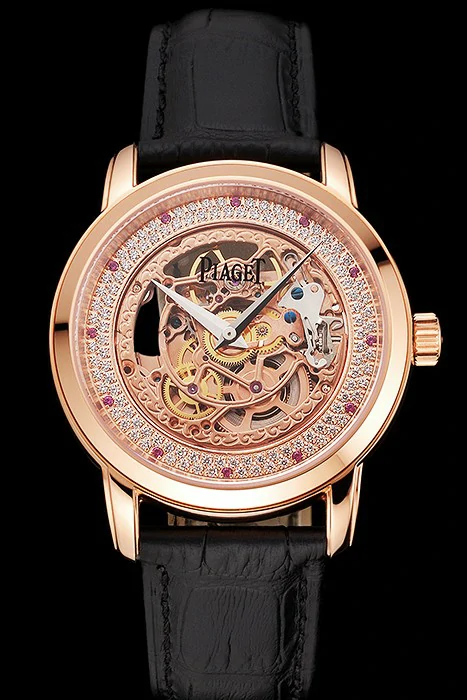 Piaget Altiplano Rose Gold Skeleton Dial With Diamonds Rose Gold Case Black Leather Strap new122781
