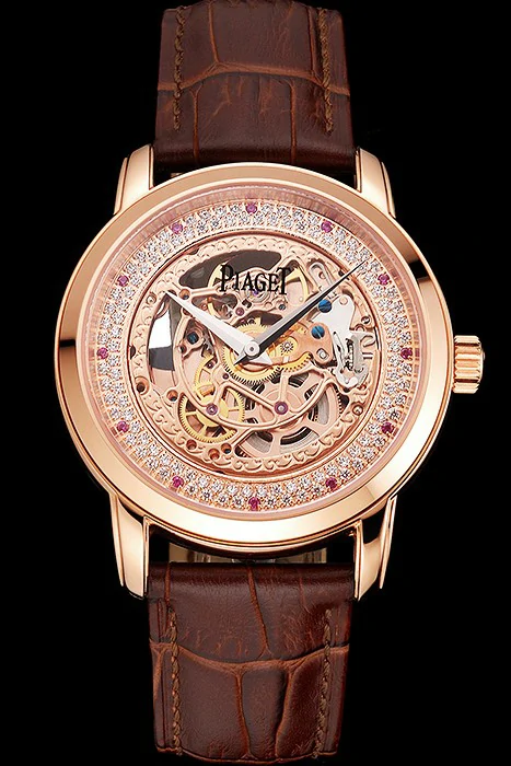 Piaget Altiplano Rose Gold Skeleton Dial With Diamonds Rose Gold Case Brown Leather Strap new122782