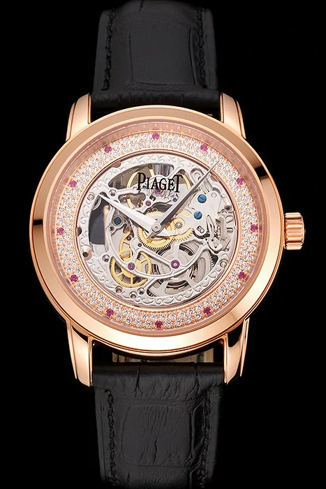 Piaget Altiplano Skeleton Dial With Diamonds Rose Gold Case Black Leather Strap new122779