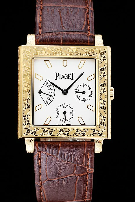 Piaget Emperador Limited Edition White Dial Engraved Gold Case Brown Leather Bracelet new125136