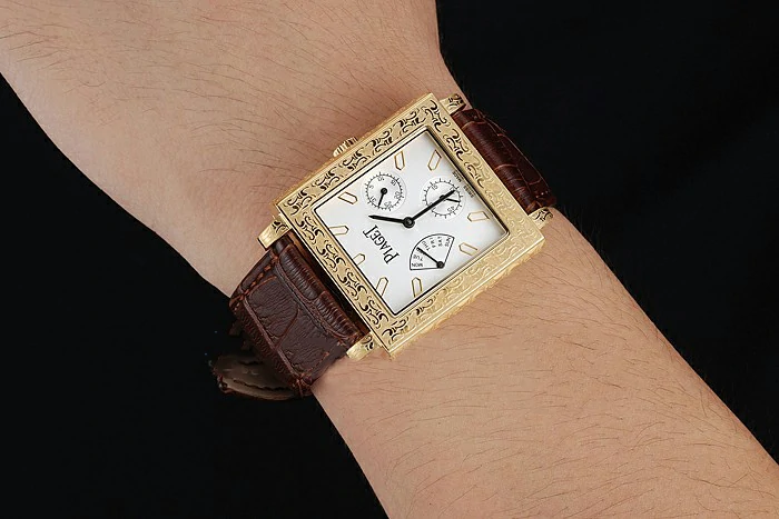 Piaget Emperador Limited Edition White Dial Engraved Gold Case Brown Leather Bracelet new125136