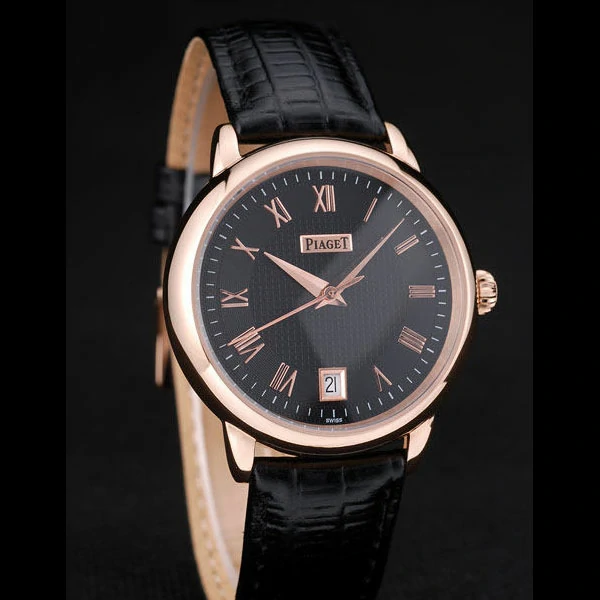 Piaget Traditional Black Checkered Dial Black Leather Strap new58995