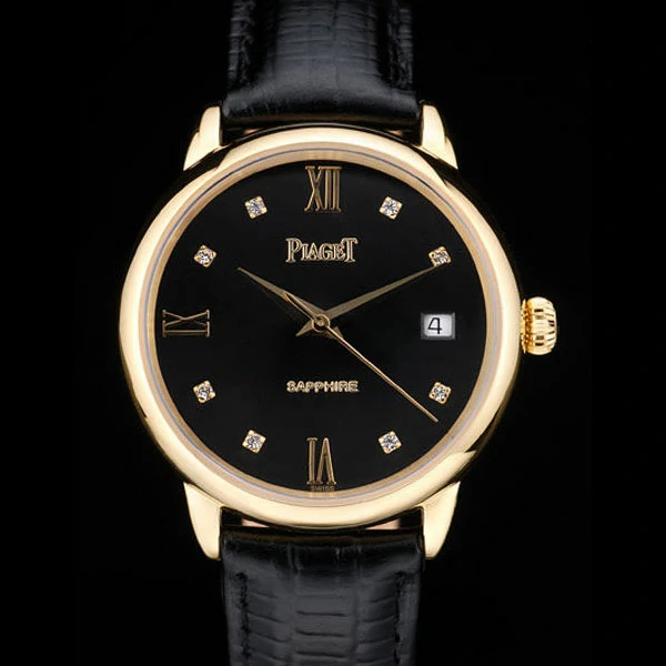 Piaget Traditional Black Dial Black Leather Strap new58988