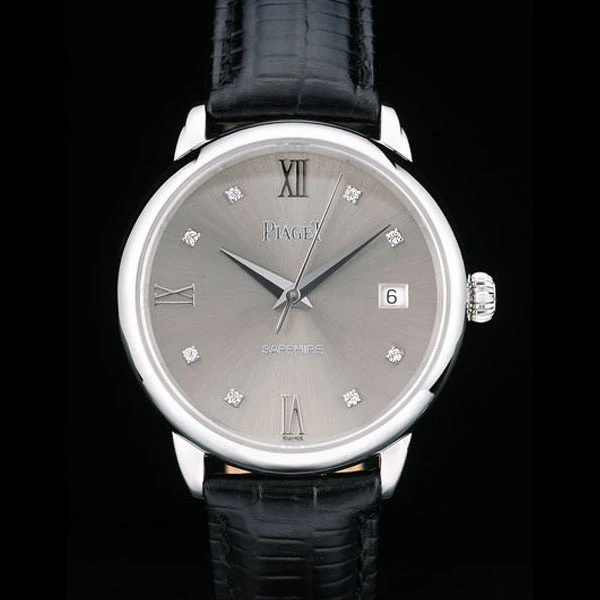 Piaget Traditional Grey Dial Black Leather Strap new58992