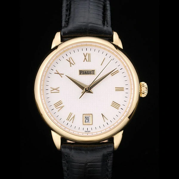 Piaget Traditional White Checkered Dial Black Leather Strap new58994
