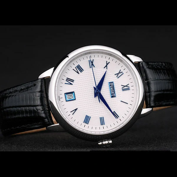 Piaget Traditional White Checkered Dial Black Leather Strap new58998