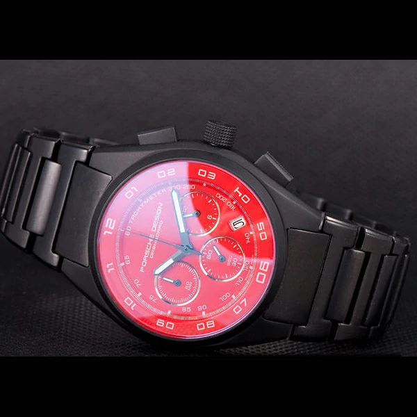 Porsche Dashboard Black Stainless Steel Strap Red Dial new59282