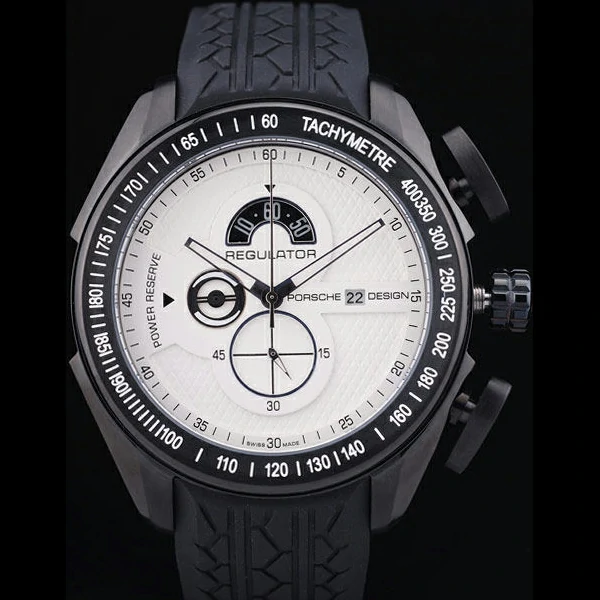 Porsche Regulator Power Reserve Black Case White Dial new58117