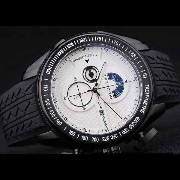 Porsche Regulator Power Reserve Black Case White Dial new58117