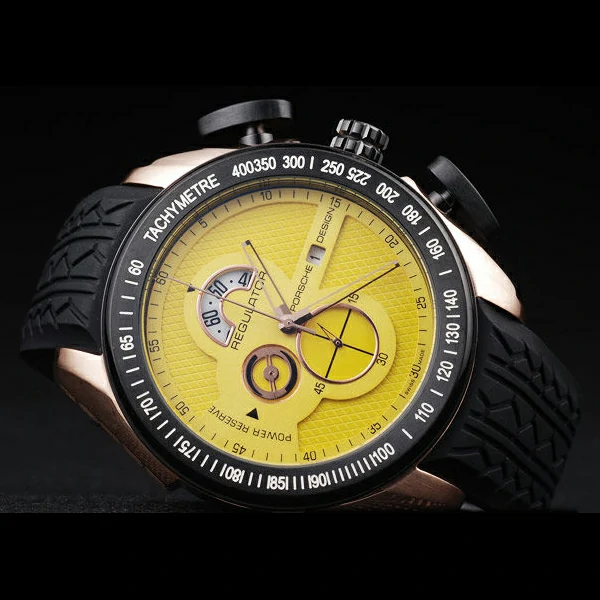 Porsche Regulator Power Reserve Rose Gold Case Yellow Dial new58115