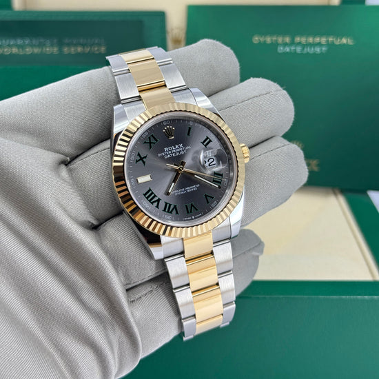 Pre-owned Rolex Replica Watch Datejust, 41mm, Wimbledon, 18k Yellow Gold and Stainless Steel, Oyster, Fluted, 126333-0019