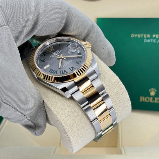 Pre-owned Rolex Replica Watch Datejust, 41mm, Wimbledon, 18k Yellow Gold and Stainless Steel, Oyster, Fluted, 126333-0019