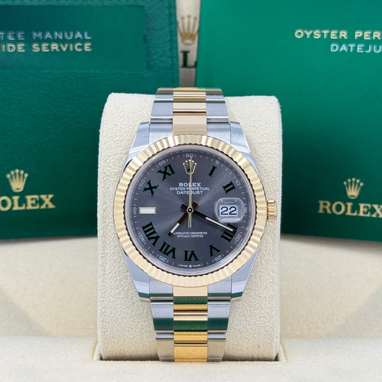 Pre-owned Rolex Replica Watch Datejust, 41mm, Wimbledon, 18k Yellow Gold and Stainless Steel, Oyster, Fluted, 126333-0019