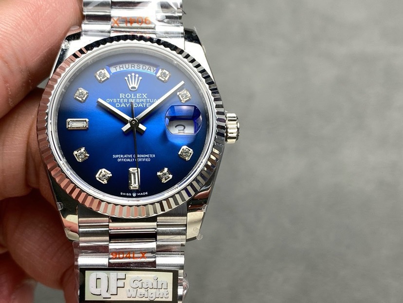 QF Factory Rolex Day-Date 36 – 36 mm White Gold Blue Dial Ladies Watch