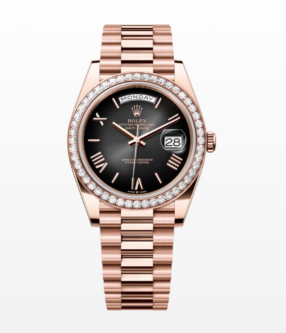 Replica 2024 Rolex Day-Date Diamond Bezel 40MM Rose Gold Watch