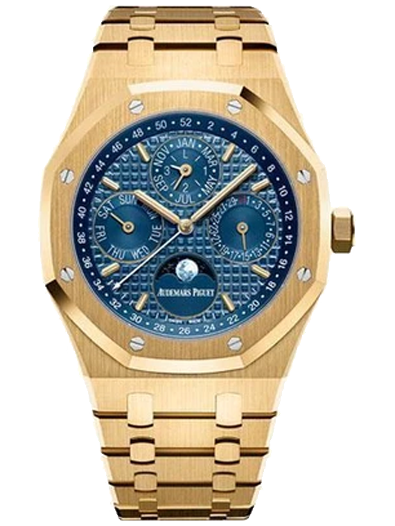 Replica Audemars Piguet Royal Oak Perpetual Calendar Watch 26574BA.OO.1220BA.01 Yellow Gold Blue Dial Moonphase