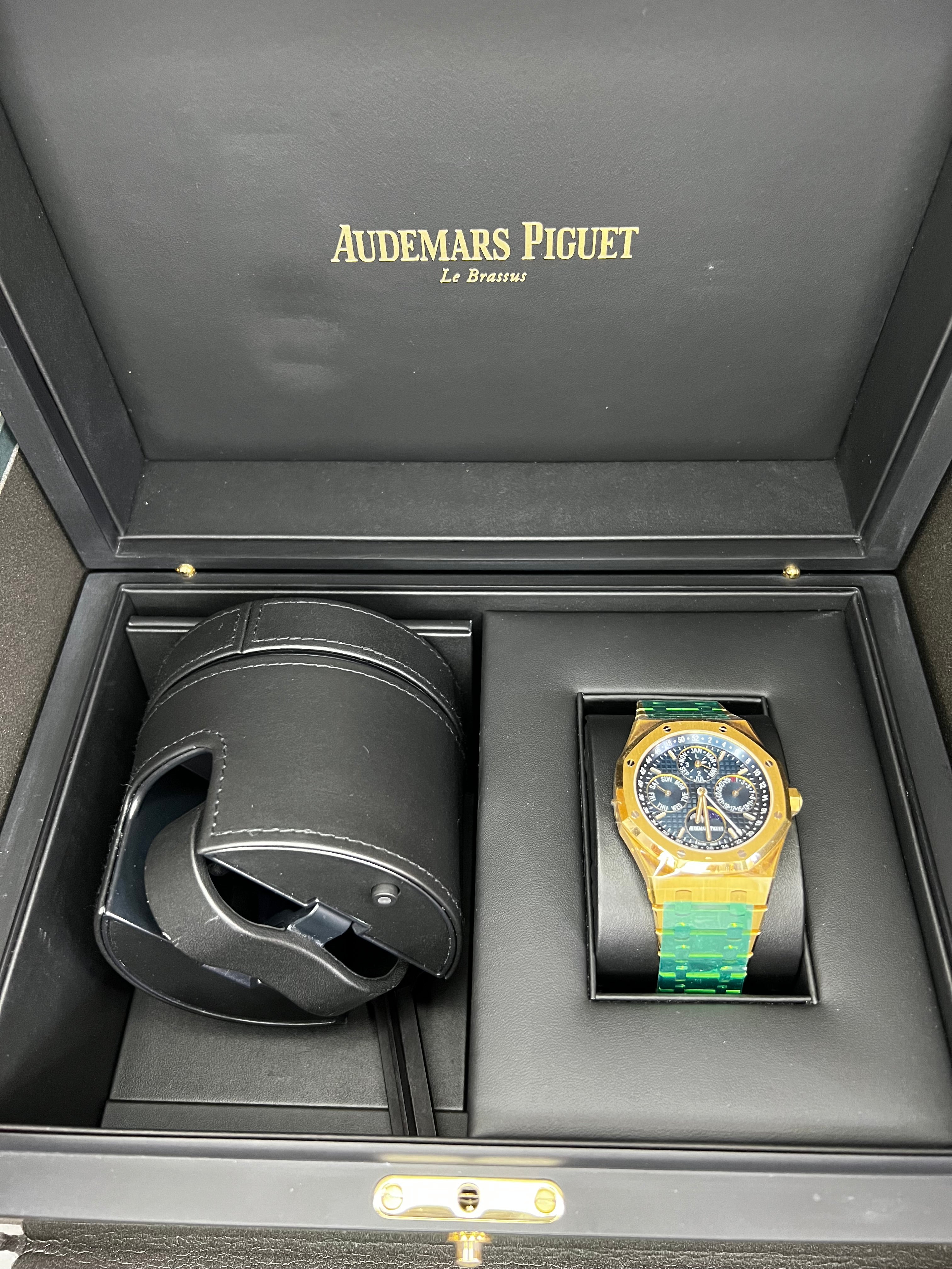 Replica Audemars Piguet Royal Oak Perpetual Calendar Watch 26574BA.OO.1220BA.01 Yellow Gold Blue Dial Moonphase