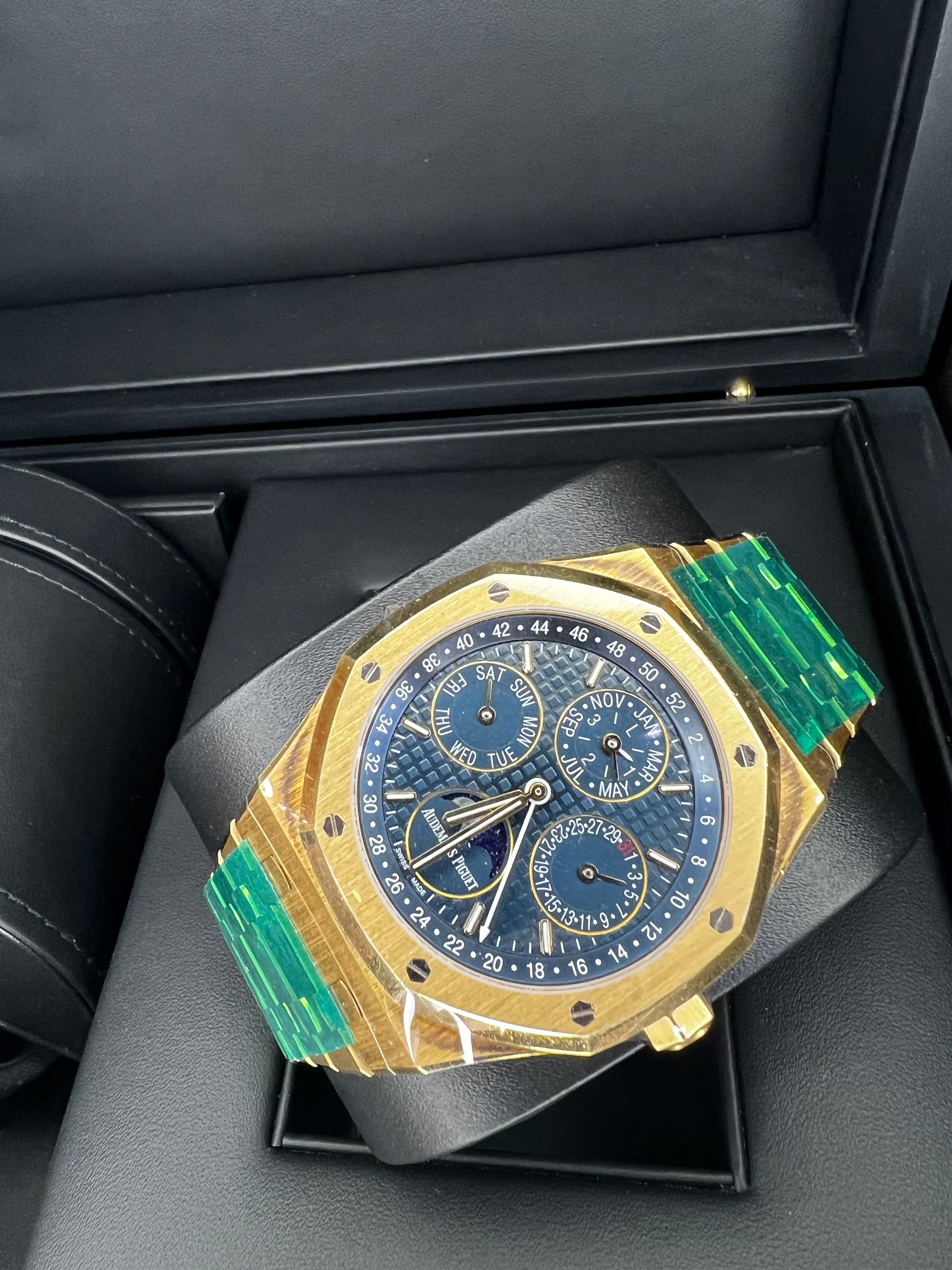 Replica Audemars Piguet Royal Oak Perpetual Calendar Watch 26574BA.OO.1220BA.01 Yellow Gold Blue Dial Moonphase