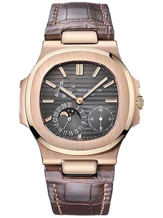 Replica Patek Philippe Nautilus Moon Phases Rose Gold Black Brown Dial 5712R-001