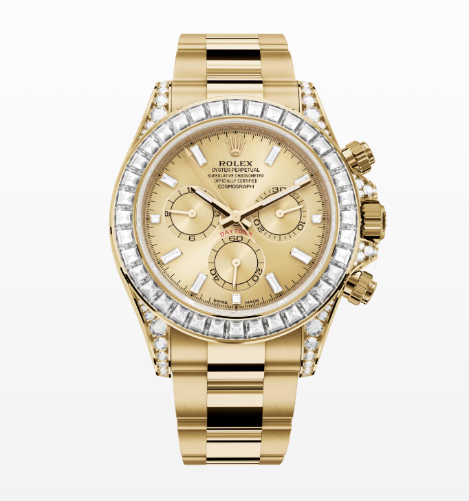 Replica Rolex Cosmograph Daytona Golden Dial 40MM Diamond Bezel Yellow Gold Watch