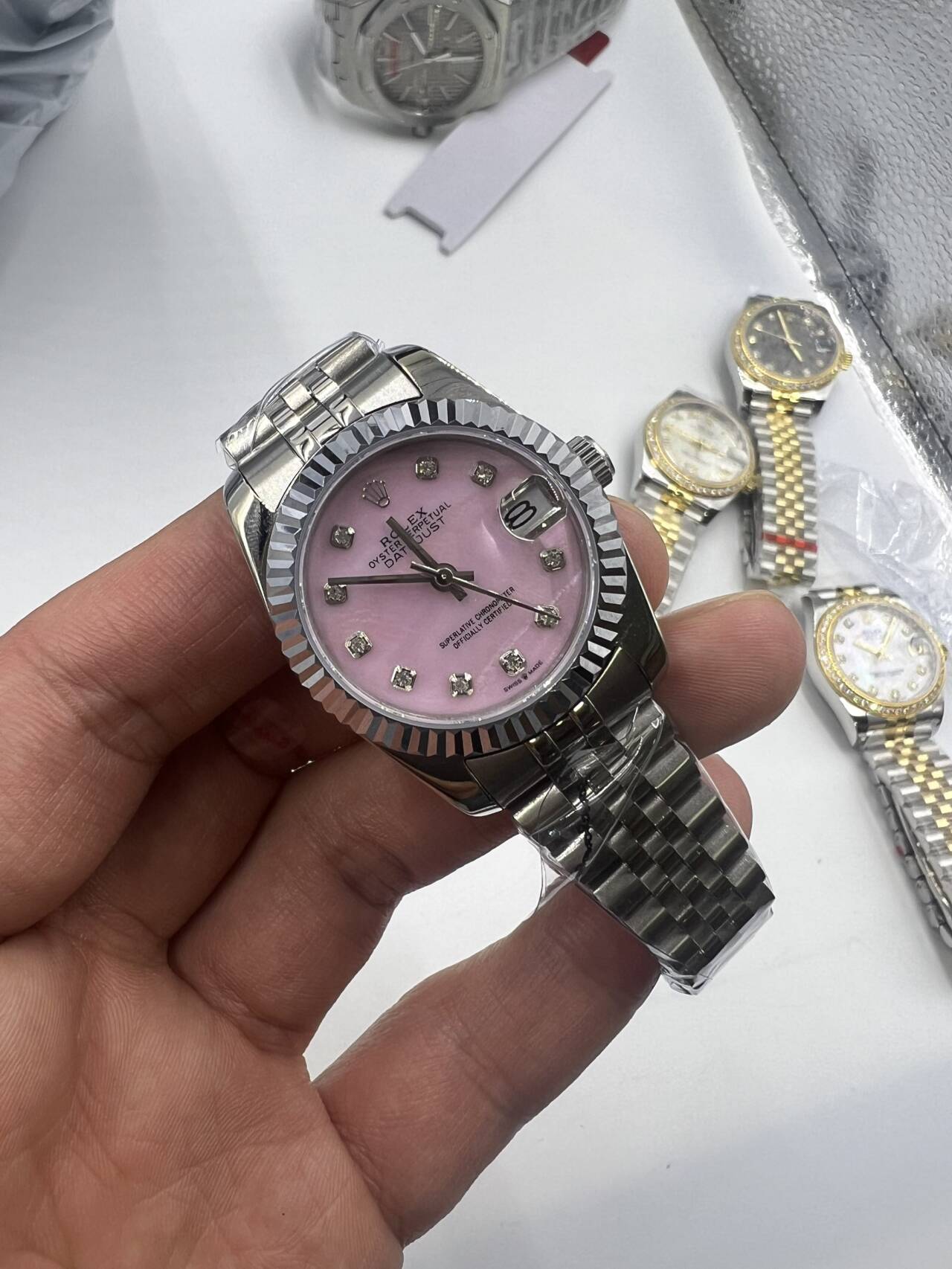 Replica Rolex Datejust Pink MOP Dial Fluted Bezel 31MM Watch New25017