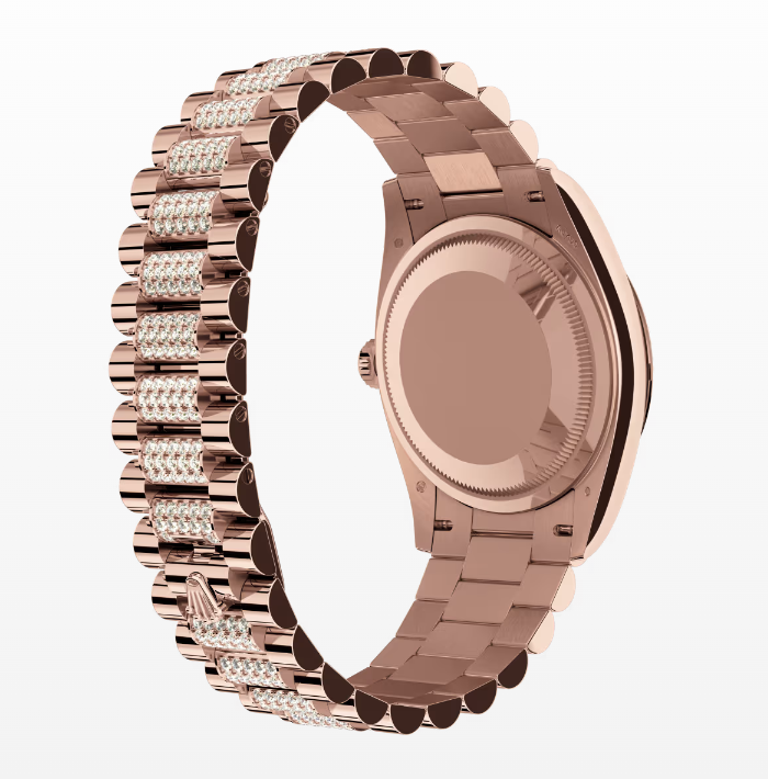 Replica Rolex Day-Date Brown Ombré Dial Fluted Bezel 36MM Rose Gold Watch