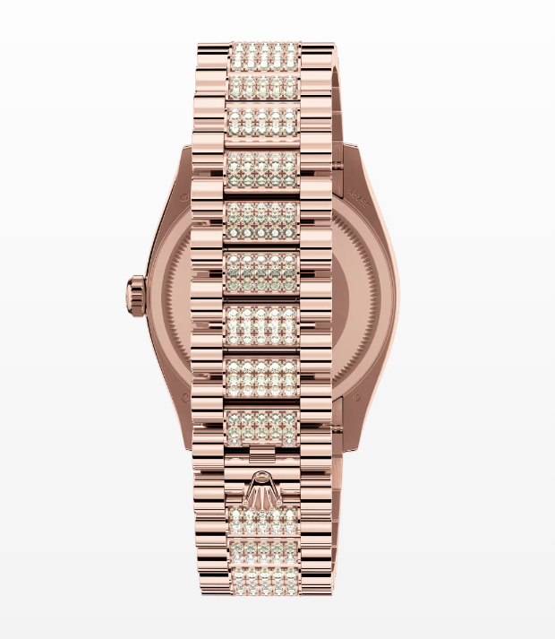 Replica Rolex Day-Date Brown Ombré Dial Fluted Bezel 36MM Rose Gold Watch