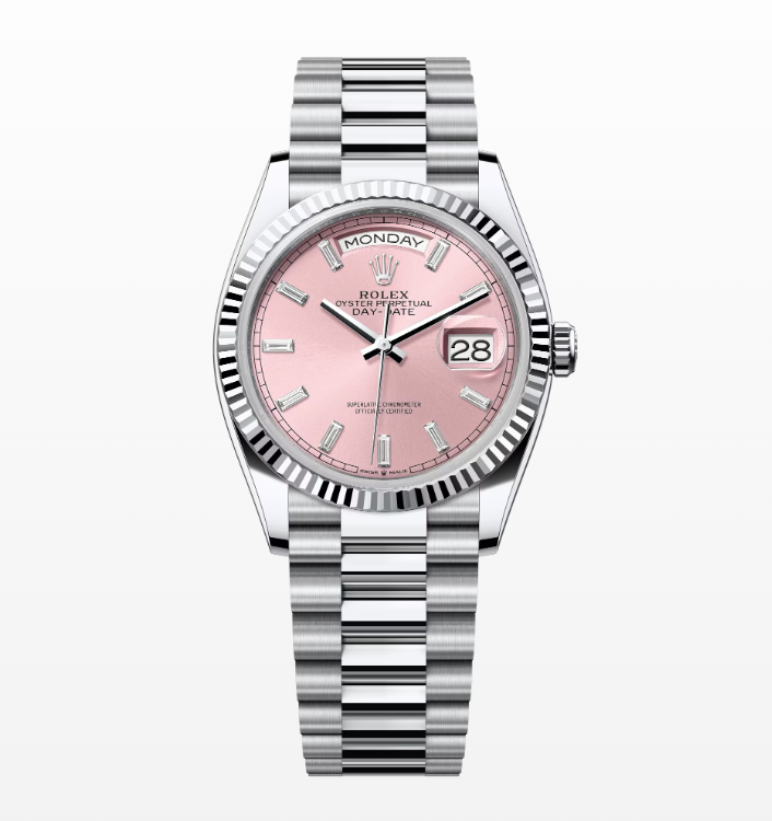 Replica Rolex Day-Date Pink Dial Fluted Bezel 36MM Watch
