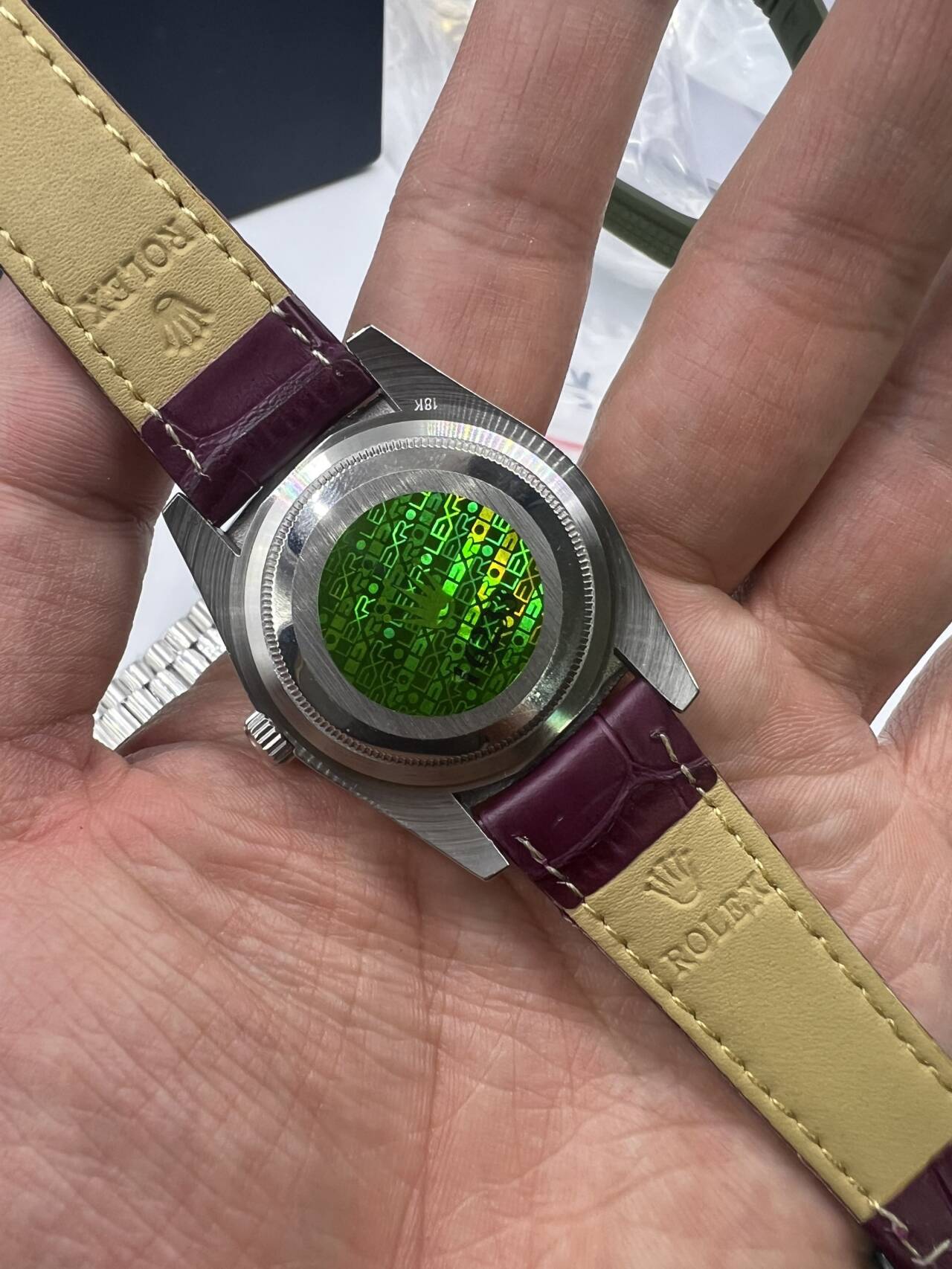 Replica Rolex Day Date Purple Dial Purple Leather Strap Watch New25023