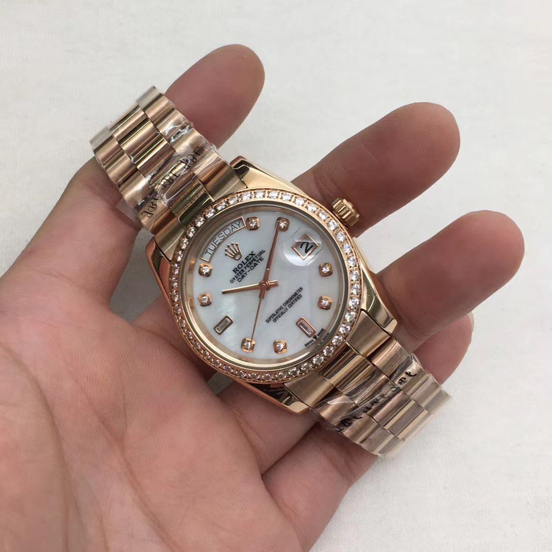 Replica Rolex Day Date White MOP Dial Rose Gold Watch New25004