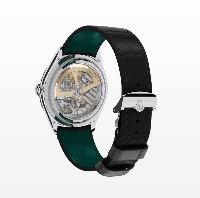 Replica Rolex Perpetual 1908 Platinum Black Leather Strap 39MM Watch