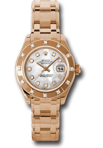 Replica Rolex Pink Gold Lady-Datejust Pearlmaster 29 Watch - 12 Diamond Bezel - Mother-Of-Pearl Diamond Dial