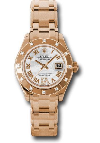 Replica Rolex Pink Gold Lady-Datejust Pearlmaster 29 Watch - 12 Diamond Bezel - Mother-Of-Pearl Diamond Roman Vi Roman Dial