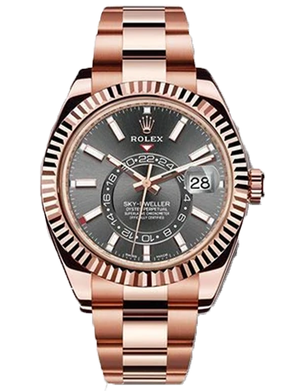 Replica Rolex Rose Gold 18K Sky-Dweller Watch 326935 dkr Rhodium Dial